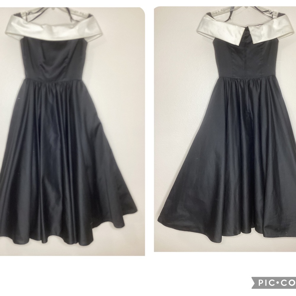 Victor Costa Satin Black & White Party Dress 10